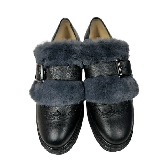 Women’s Norma J Baker Black & Gray Loafer Fur Italian Leather Shoes EU 39 US 8.5 - Picture 3 of 12